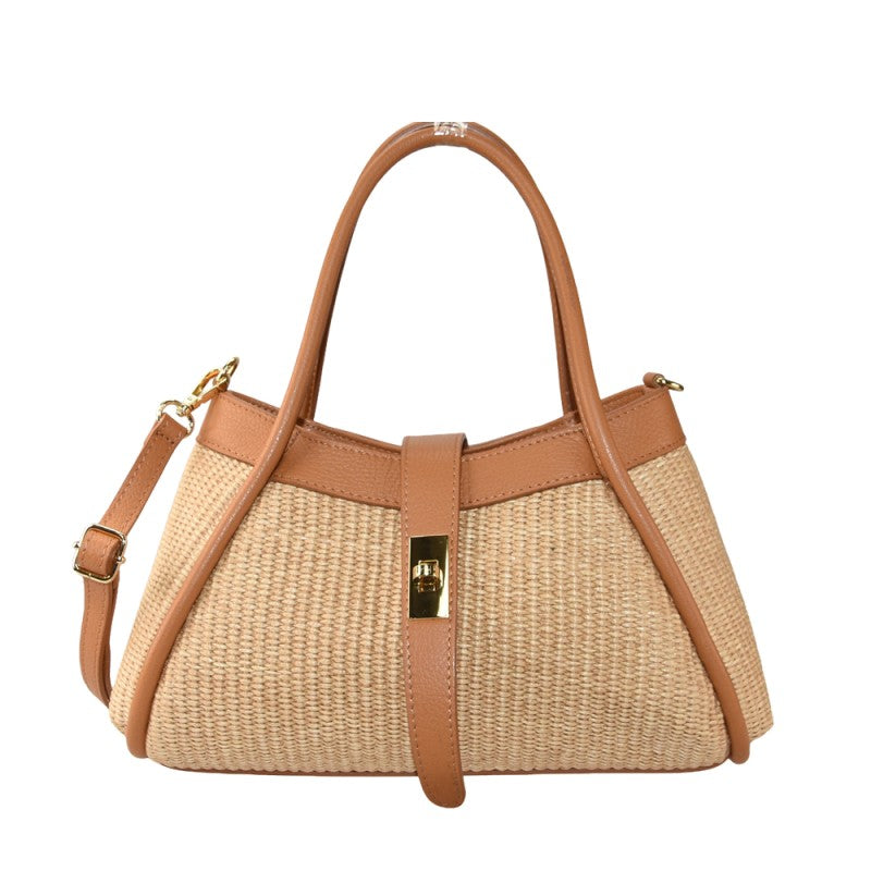 Monterosso - Bolso de mano de piel y rafia con correa para el hombro