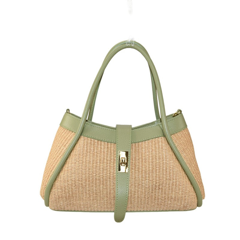 Monterosso - Bolso de mano de piel y rafia con correa para el hombro