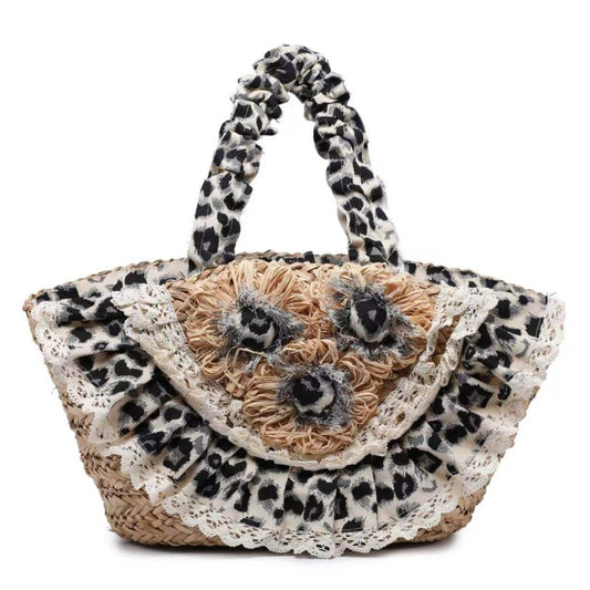 Brigitte - Bolso de playa de paja para mujer con adornos