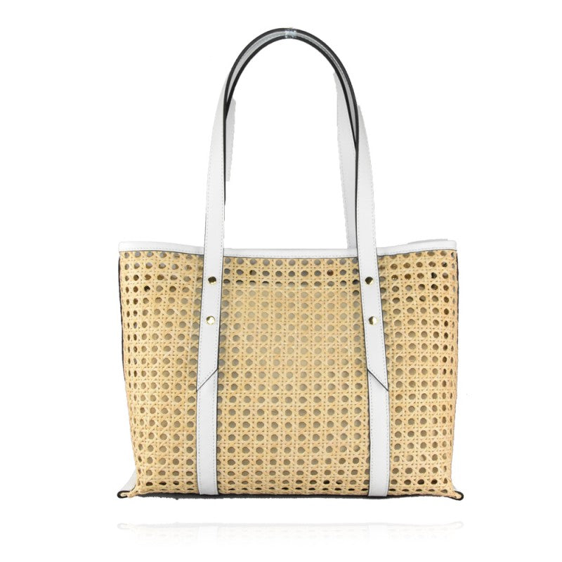 Capri - Bolso de hombro de piel y paja de Viena con correa