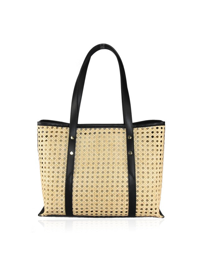 Capri - Bolso de hombro de piel y paja de Viena con correa