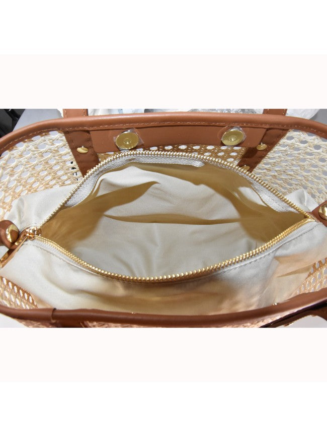 Capri - Bolso de hombro de piel y paja de Viena con correa