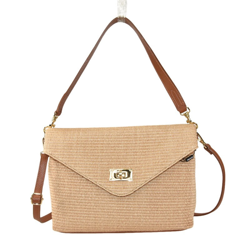 Manarola - Bolso de hombro para mujer de piel y rafia, 100% fabricado en Italia, con correa extraíble.