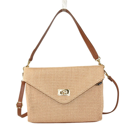 Manarola - Bolso de hombro para mujer de piel y rafia, 100% fabricado en Italia, con correa extraíble.