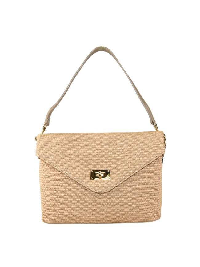 Manarola - Bolso de hombro para mujer de piel y rafia, 100% fabricado en Italia, con correa extraíble.