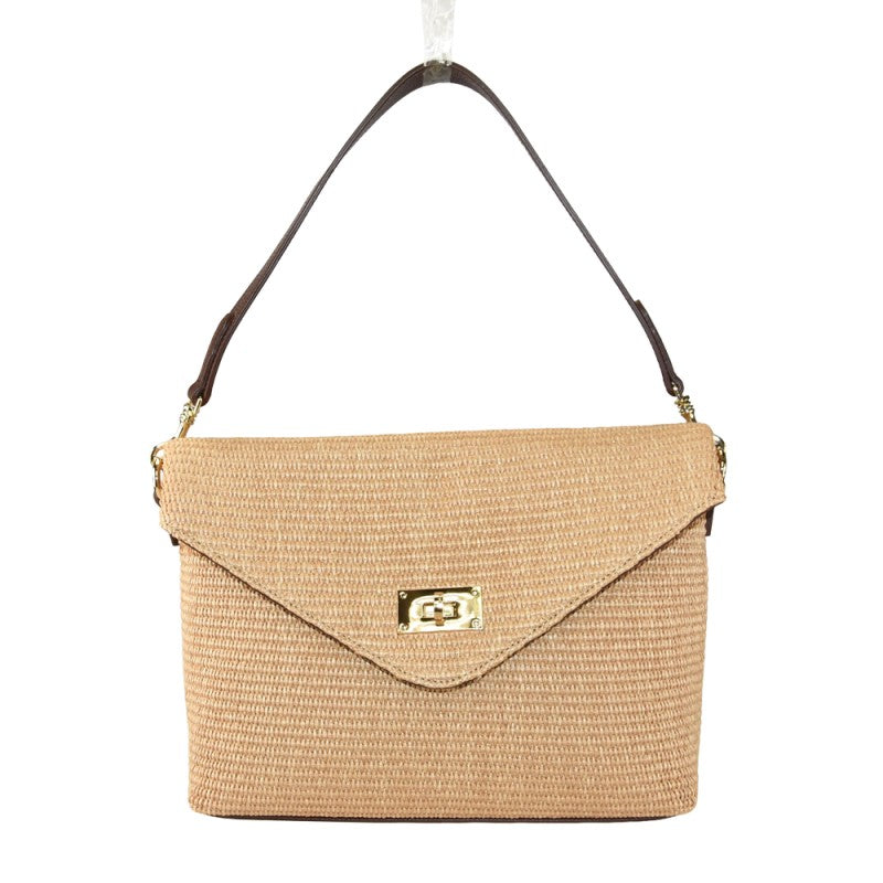 Manarola - Bolso de hombro para mujer de piel y rafia, 100% fabricado en Italia, con correa extraíble.
