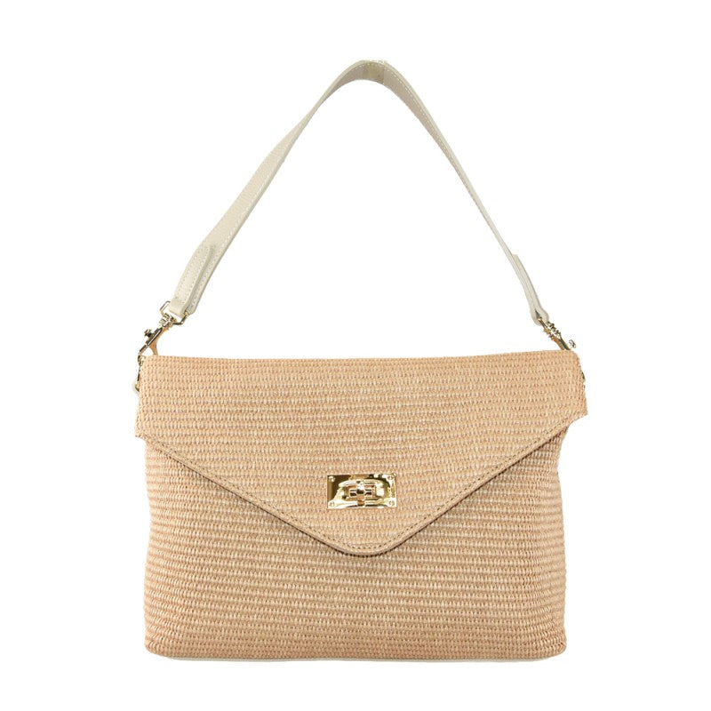 Manarola - Bolso de hombro para mujer de piel y rafia, 100% fabricado en Italia, con correa extraíble.