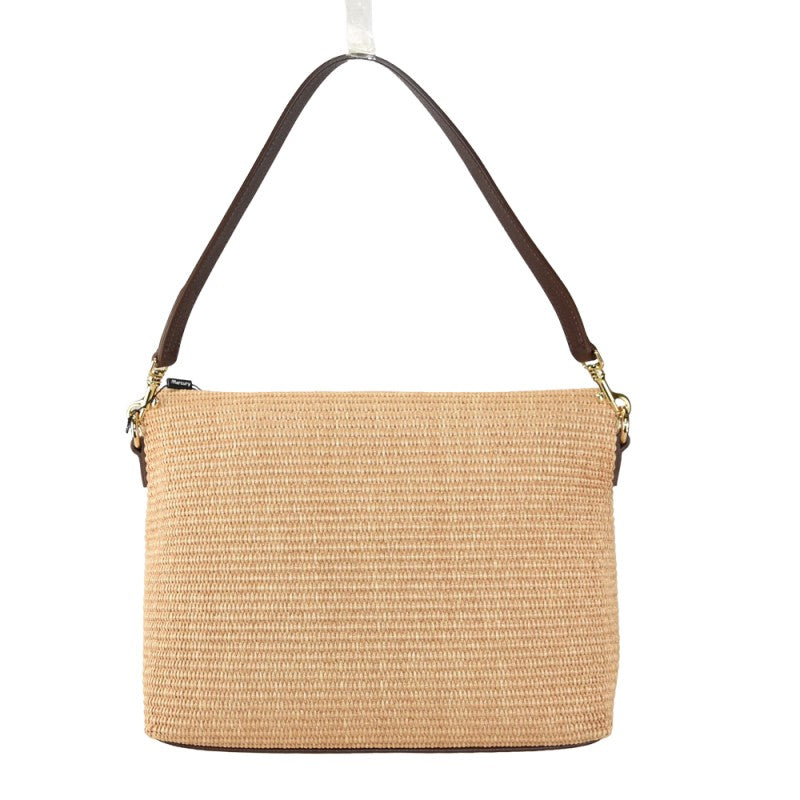 Manarola - Bolso de hombro para mujer de piel y rafia, 100% fabricado en Italia, con correa extraíble.