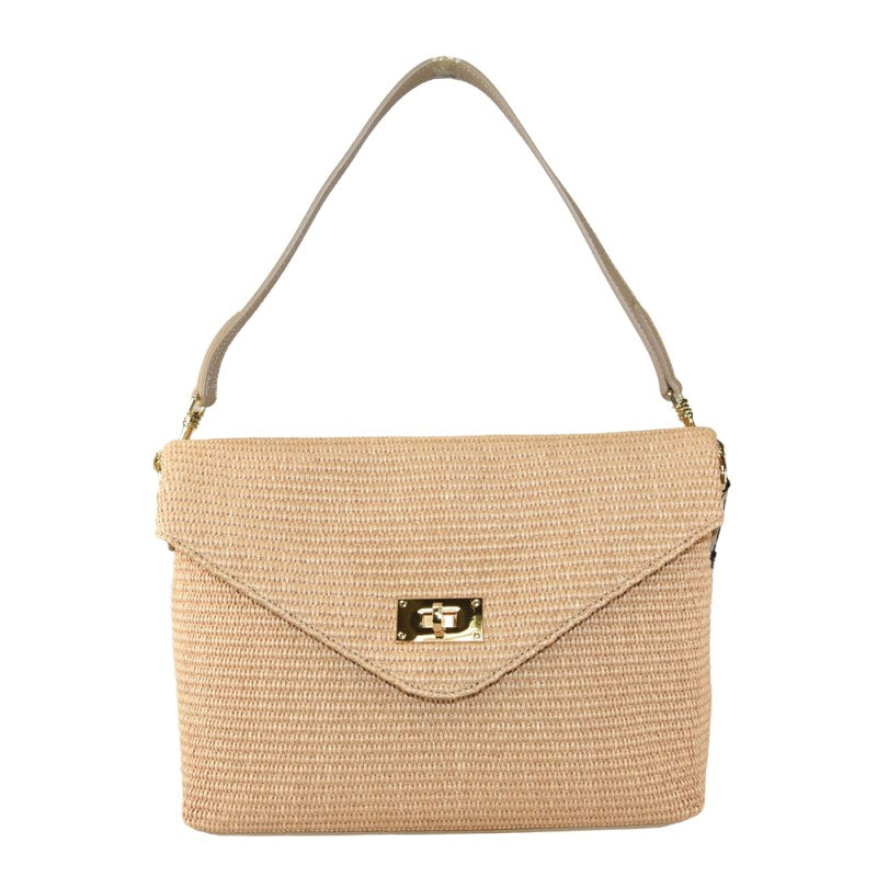 Manarola - Bolso de hombro para mujer de piel y rafia, 100% fabricado en Italia, con correa extraíble.