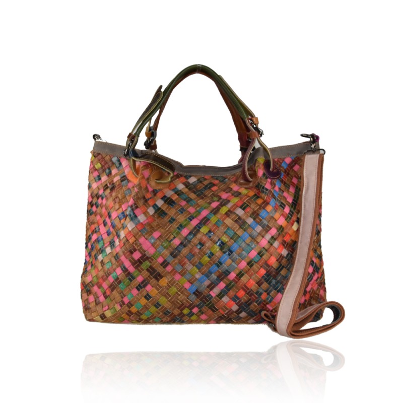 Gaia - Bolso de piel auténtica con diseño de patchwork trenzado