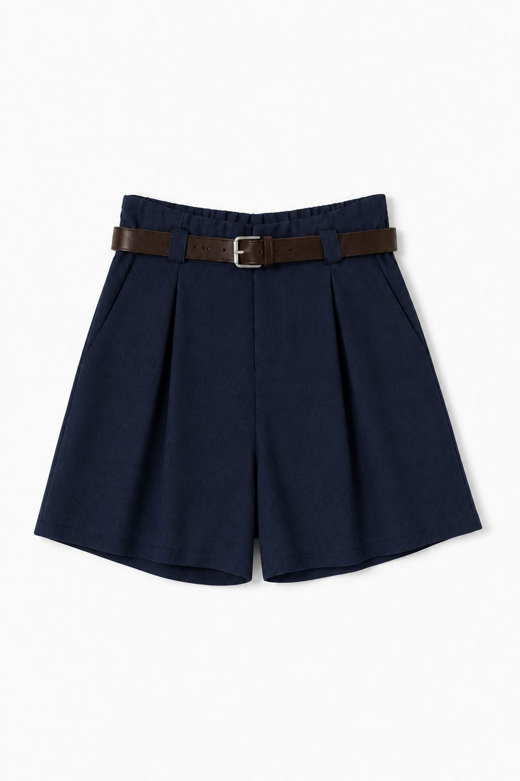 MADE IN ITALY - Veronica - Pantalones cortos de mezcla de lino con pliegues y cinturón