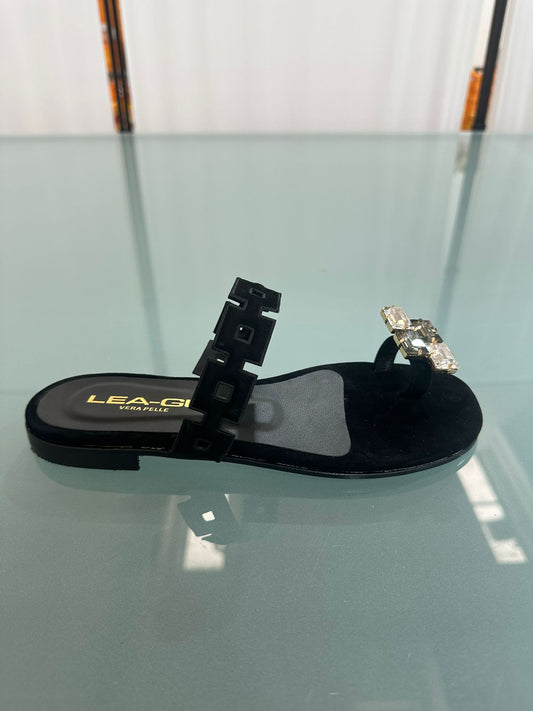 MADE IN ITALY - Elettra - Sandalias de piel auténtica con adorno en el dedo
