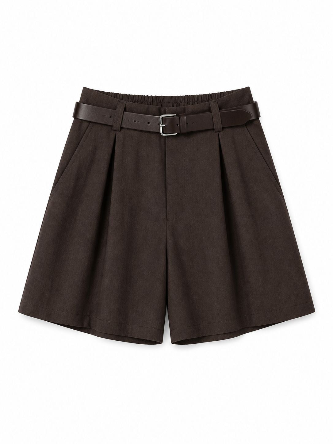 MADE IN ITALY - Veronica - Pantalones cortos de mezcla de lino con pliegues y cinturón