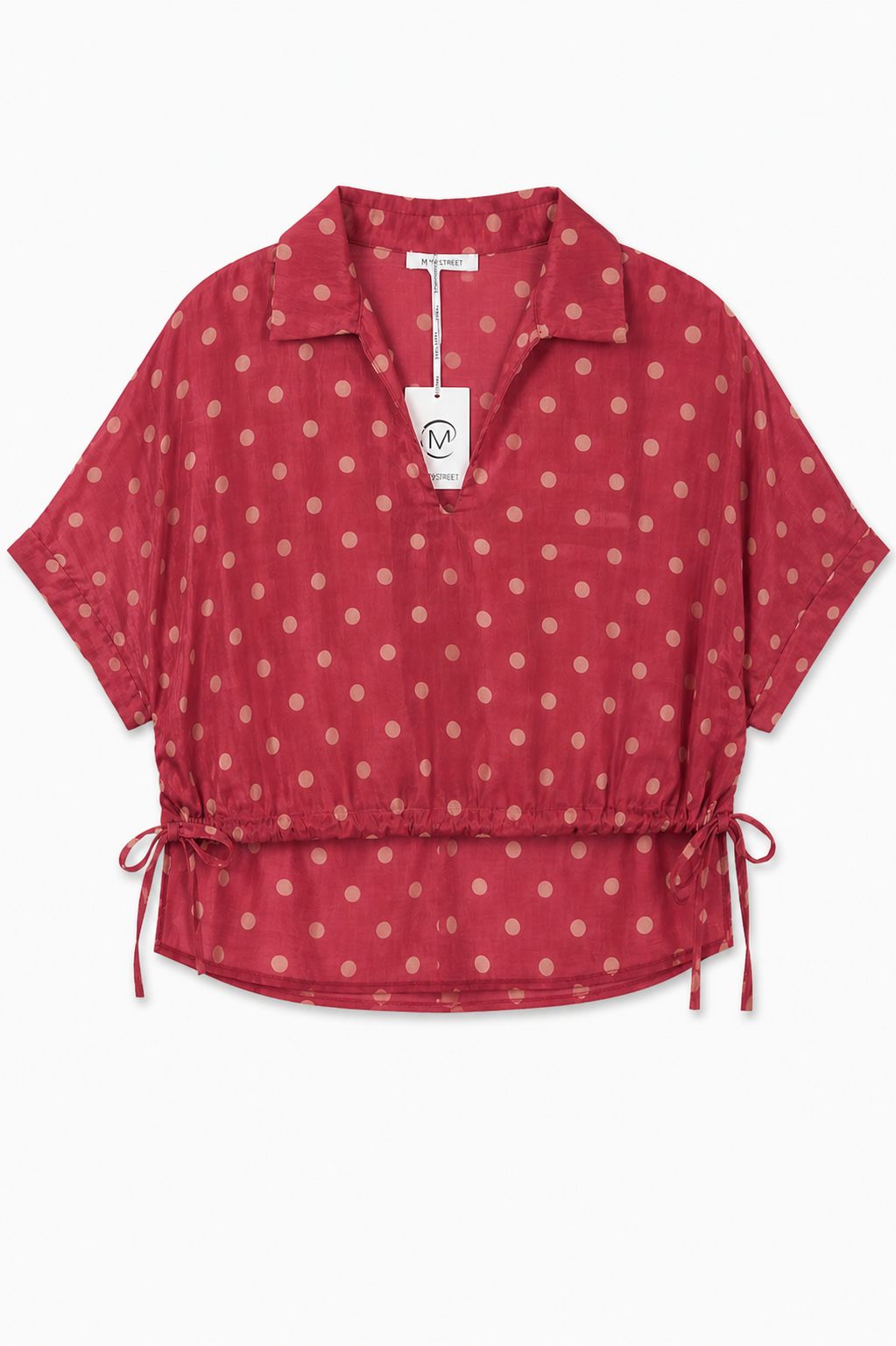 MADE IN ITALY - Sara - Camisa de corte asimétrico con cordón delantero y lunares