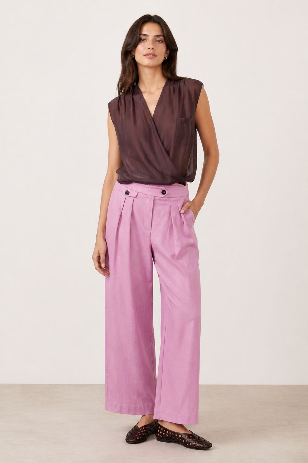MADE IN ITALY - Ines - Pantalones de lino plisados